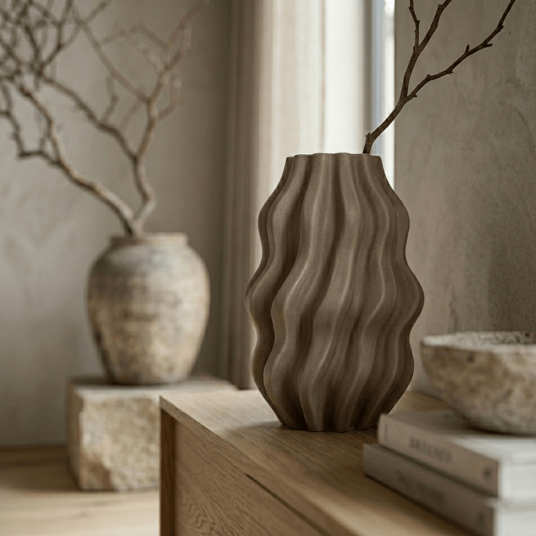 Vase Wave style Polyresin Brown 24,7cm