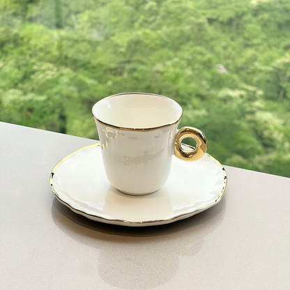 Set of 6 cups of Coffee with saucer Ceramic White and gold 80ml