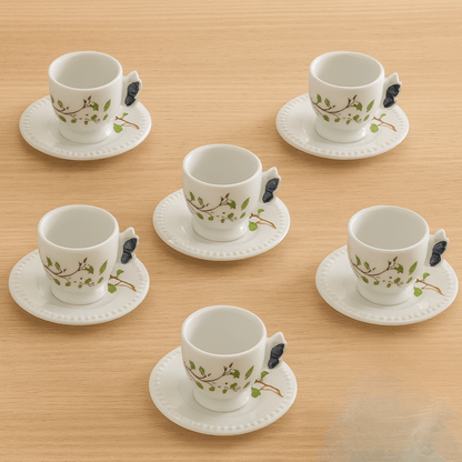 Set of 6 cups of Coffee with saucer Butterfly