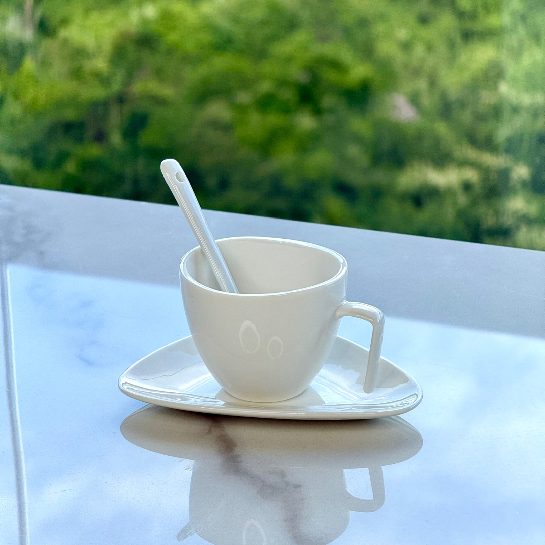 Set of 6 cups of Coffee with spoon in porcelain White 80ml