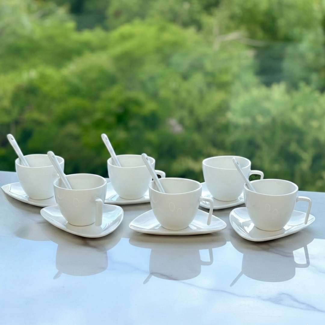 Set of 6 cups of Coffee with spoon in porcelain White 80ml