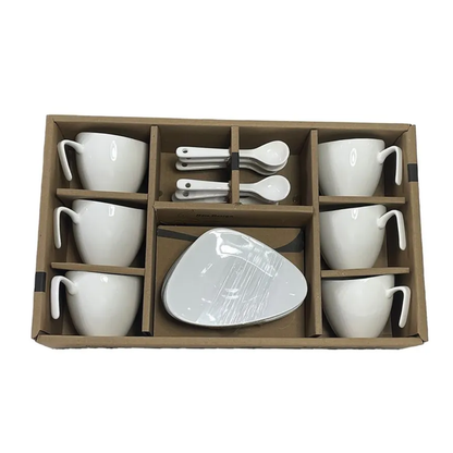 Set of 6 cups of Coffee with spoon in porcelain White 80ml