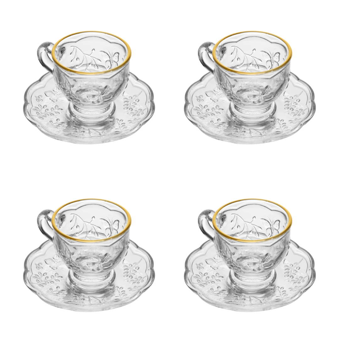 Kit 4 Tea cups New Butterfly Gold trim