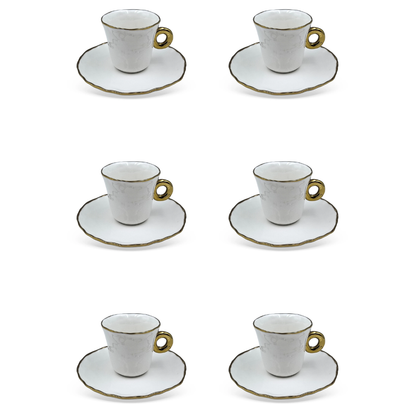 Set of 6 cups of Coffee with saucer Ceramic White and gold 80ml