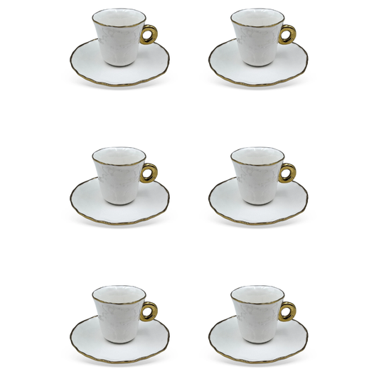 Set of 6 cups of Coffee with saucer Ceramic White and gold 80ml