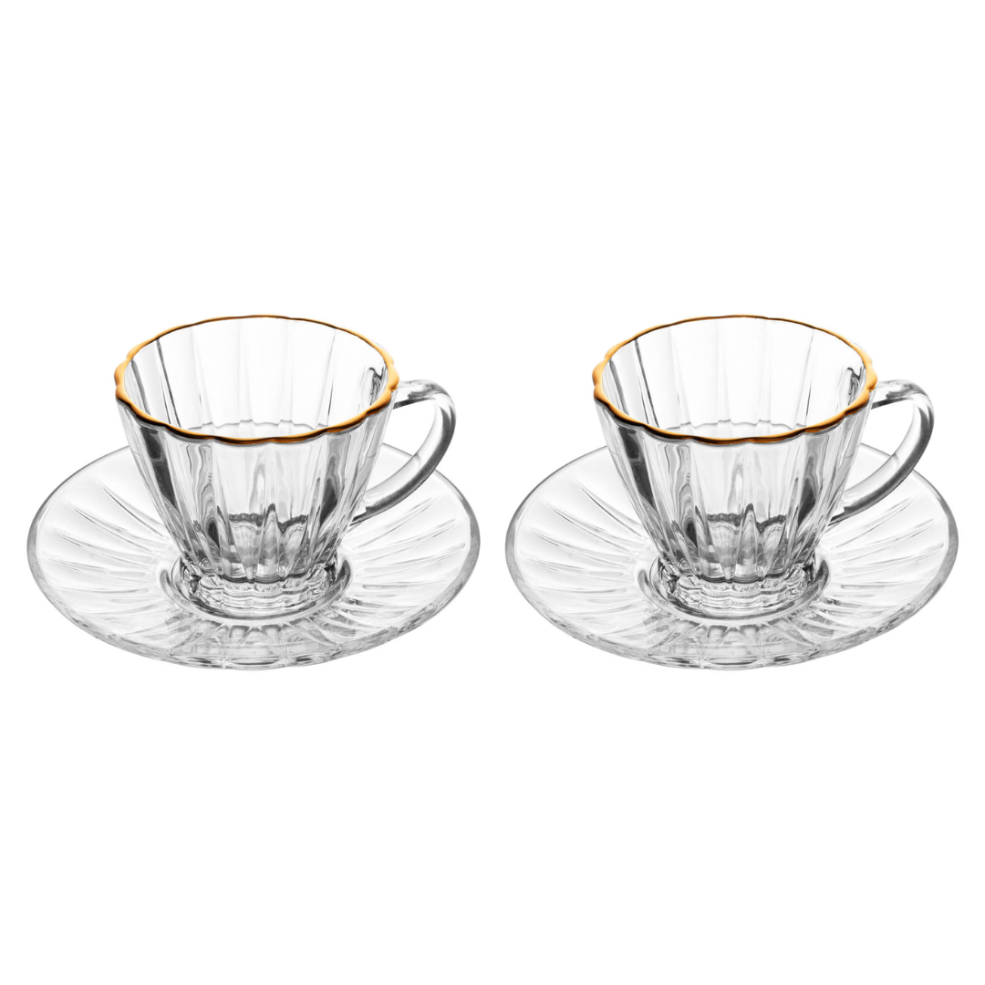 Set of 2 cups Coffee with saucer Radial Gold trim 90ml