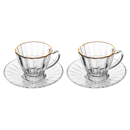 Set of 2 cups Coffee with saucer Radial Gold trim 90ml