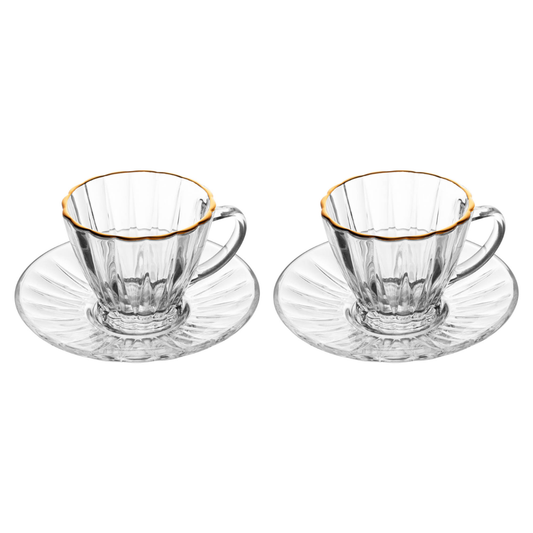 Set of 2 cups Coffee with saucer Radial Gold trim 90ml