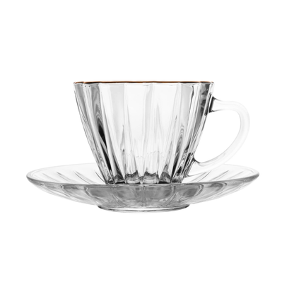 Set of 2 cups Coffee with saucer Radial Gold trim 90ml