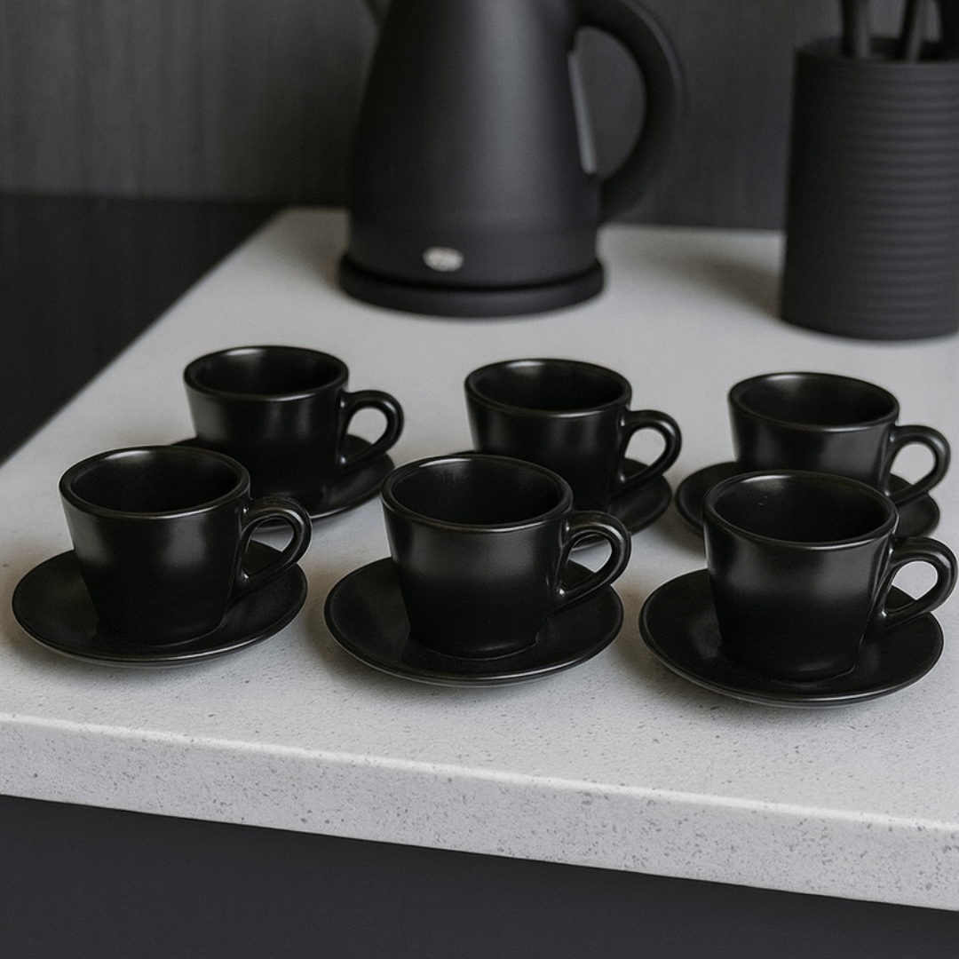 Set of 6 cups of Tea with saucer Matte black Amassada 200ml