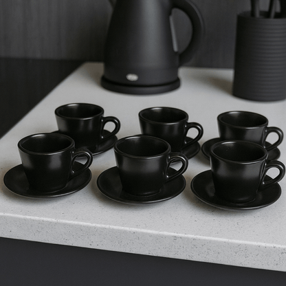 Set of 6 cups of Tea with saucer Matte black Amassada 200ml