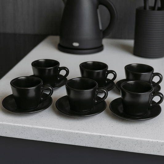 Set of 6 cups of Tea with saucer Matte black Amassada 200ml