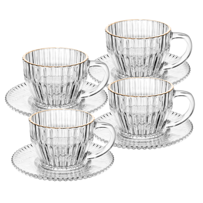 Set of 4 cups of Cha with saucer Crystal Imperio Gold trim 220ml