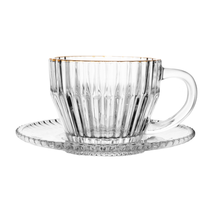 Set of 4 cups of Cha with saucer Crystal Imperio Gold trim 220ml
